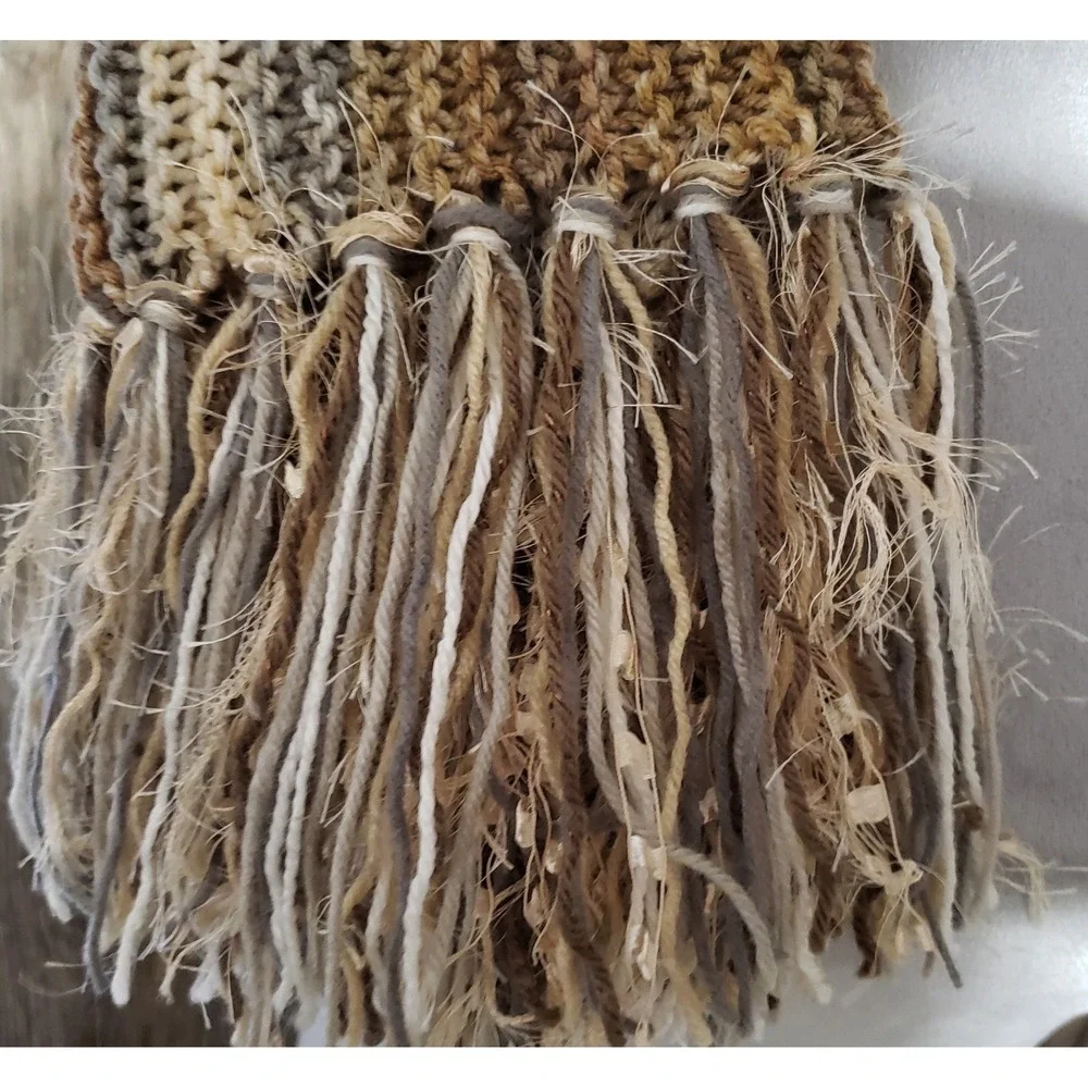 NEW Hand Knitted‎ Tan Gray Cream Boho Cowl Scarf Earthy Indie Artsy Cottagecore